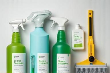 Branded SchoonWerk cleaning supplies and gear